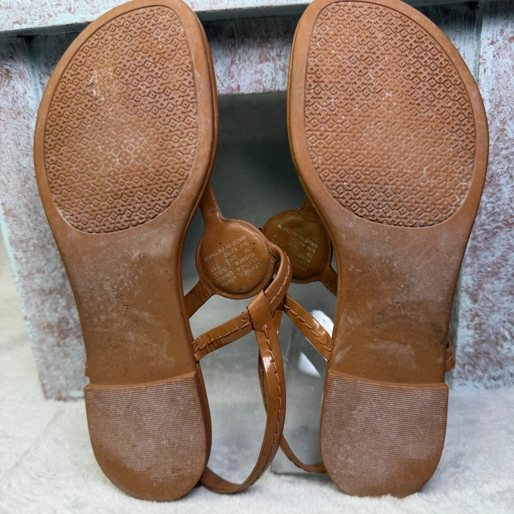 Tory Burch Miller Thong Sandals Womens 7 Tan Leather Slingback Flat 42752